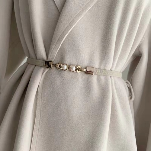 Black elastic small belt thin elastic decorative dress shirt fashionable temperament pearl buckle belt for women