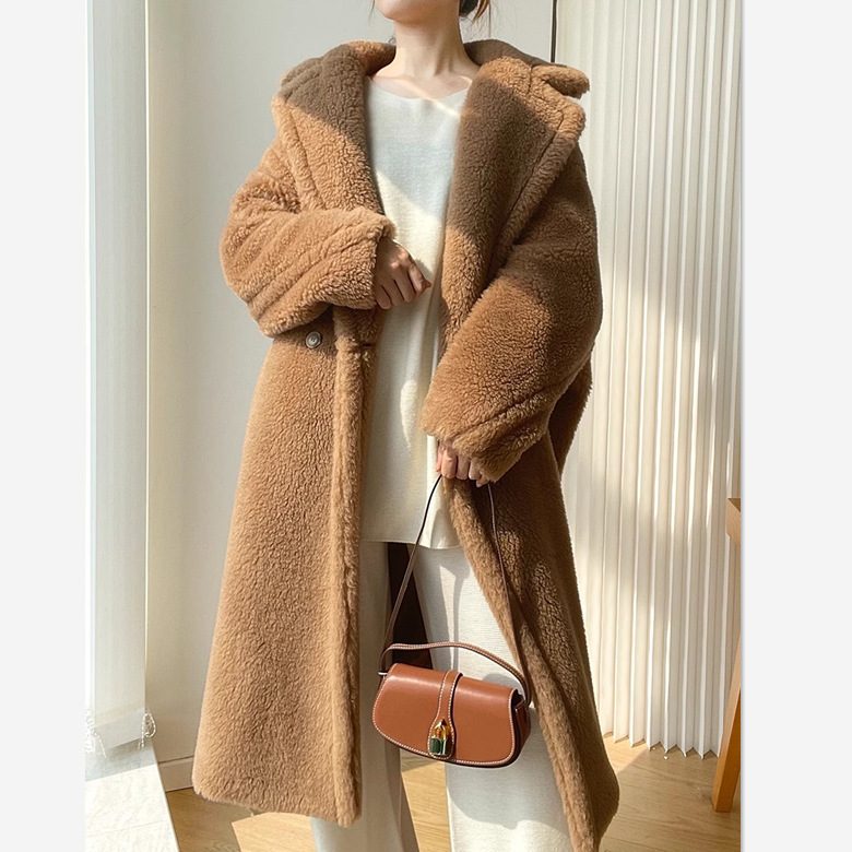 Cross-Border 2025 Winter New Camel Teddy Bear Coat for Women, Mid-Length, Thickened, Over-The-Knee, Loose Fur Coat