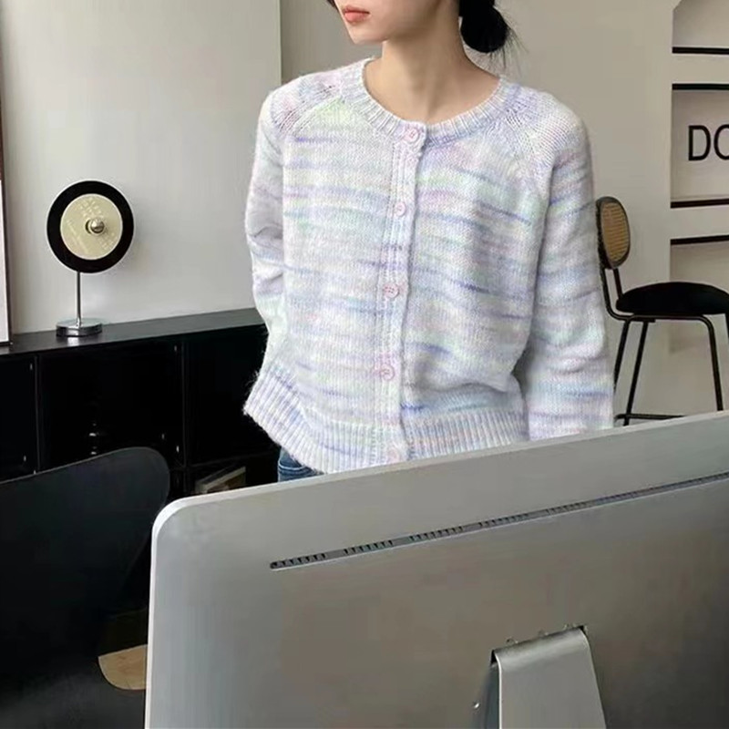 Colorido cuello redondo simple cardigan para mujeres 2023 otoño e invierno nuevo todo-juego abrigo manga larga suelta adelgazamiento ropa de abrigo suéter image 4