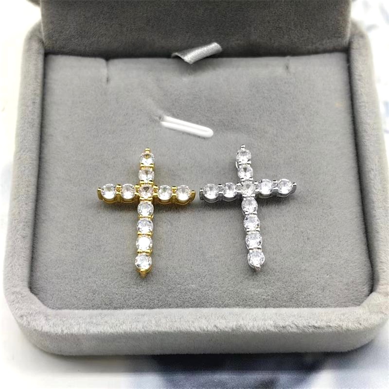 925 Sterling Silver Material 925 Sterling Silver Rhinestones Inlay Cross Pendant Necklace