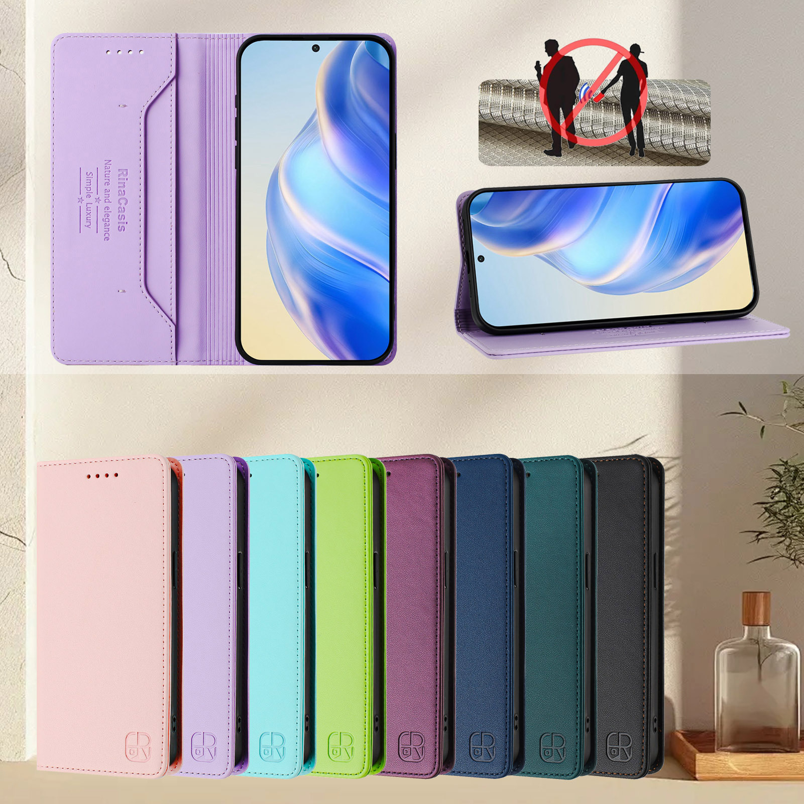 Suitable for Redmi NOTE 15Pro strong magnetic business suction solid color card A5 4G flip leather case protective cover