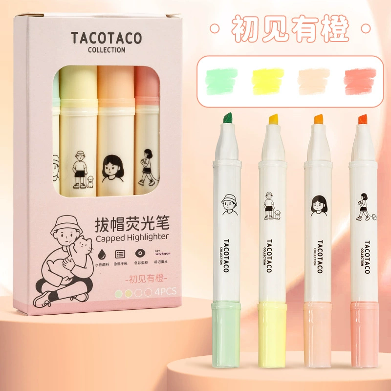 Маркер-цифровик Cap Highlighter TACOTACO студенческие цветные маркеры, 12 пастельных цветов, косой резак-ронтик кончик, чернила, бережные к глазам