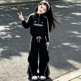 女童秋季套装2026新款中大童半拉链卫衣秋装儿童洋气运动服两件套