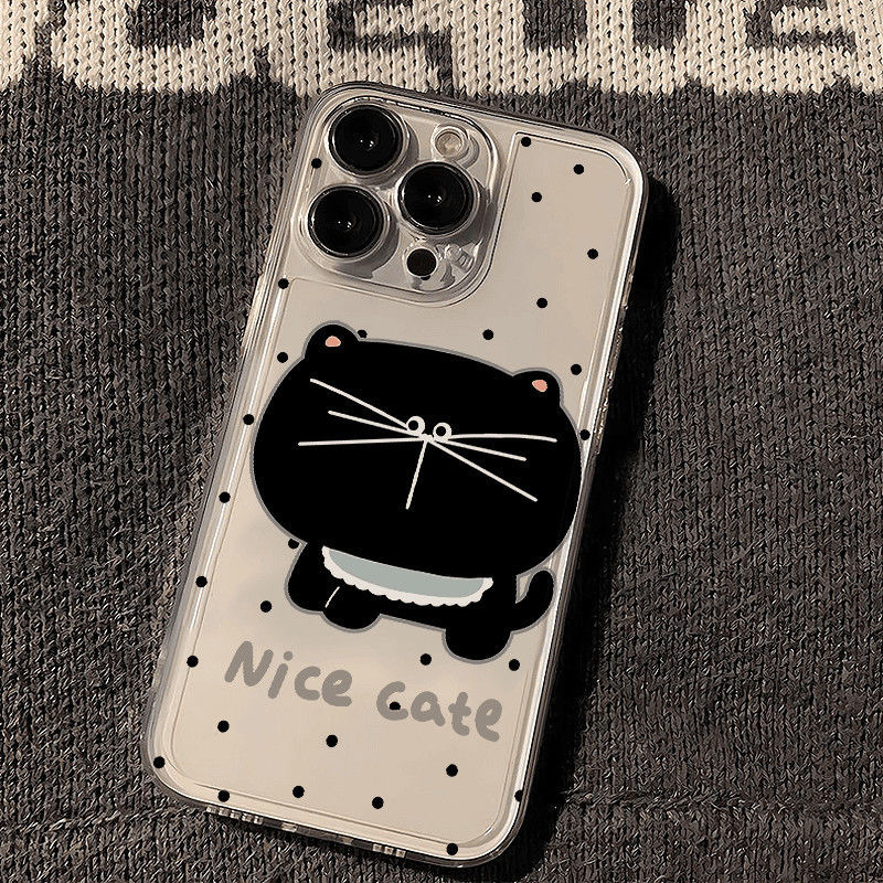 Wave Point Big Face Cat for Apple 16Promax Mobile Phone Case Transparent 16PRO High Color Value 15PRO Girl Style