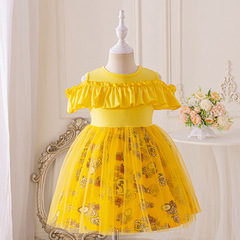 2024貝爾公主裙兒童禮服萬聖節蓬蓬裙美女與野獸女童貝兒公主服裝