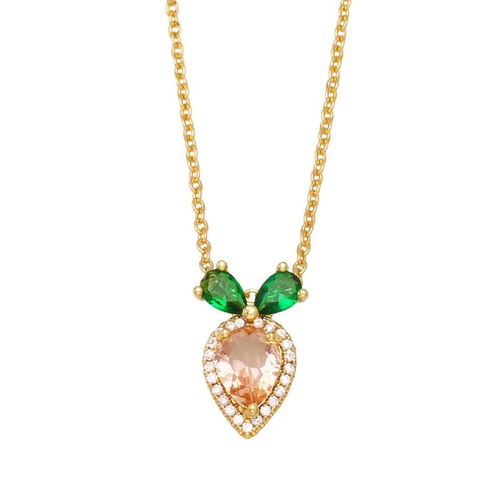 Fashion Simple Compact Full Rhinestone Zircon Apple Carrot Female Fruit Pendant Copper Necklace