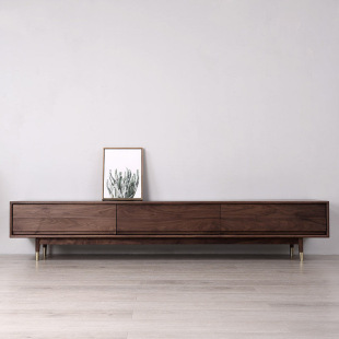 Nordic solid wood TV cabinet simple modern multi-functional light luxury locker black walnut living room cabinet side cabinet