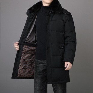 2022 Winter Middle-aged and Elderly Down Jacket Long Cotton Coat Button Fur Collar Coat Dad Grandpa Warm Top