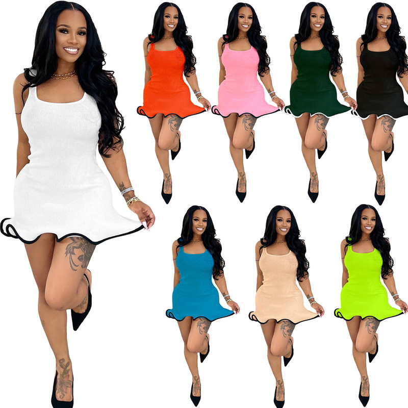 M3080 European and American Cross-border Women's Clothing Amazon AliExpress Summer Sleeveless Wave Curl Slim-fit Vest dress