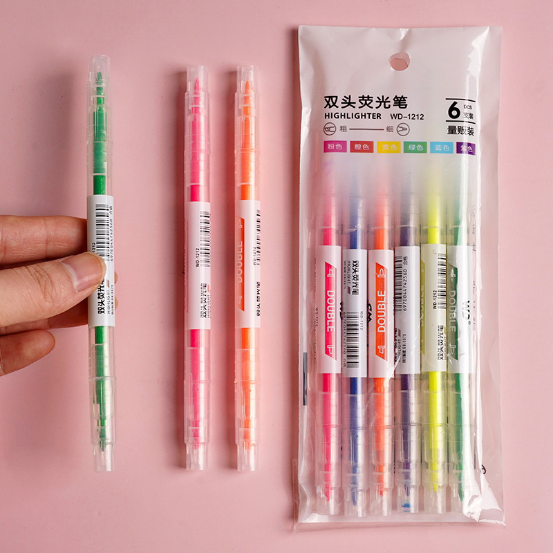 ダブルヘッド蛍光ペン学生用カラーペン重点スクライブマーカーペン斜め頭蛍光ペン6本カラーペン卸売り|undefined