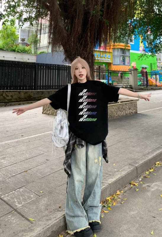 25DORA WE11DONE 韓国風半袖カップルルーズ純粋なトレンディな夏のカップル Tシャツ welldone 男性と女性のトレンド|undefined