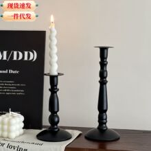 跨境ins美式复古黑色铁艺烛台餐桌氛围感装饰摆件罗马柱长蜡烛台