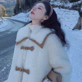 羊羔毛绒外套女2023秋冬季新款韩版宽松皮毛一体中长款仿皮草大衣