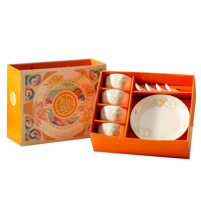 cubiertos de estilo japonés frescos bajo esmalte de cerámica de color platos de cajas de regalo set de eventos comerciales de apertura de regalo de regalo tazón