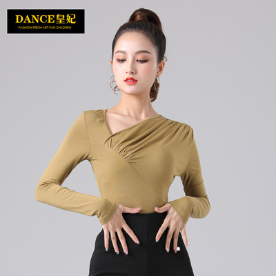  Coffee brown Latin dance long sleeve blouse body suit dance dance clothing modal render unlined salsa rumba chacha dance tops uniforms long sleeves