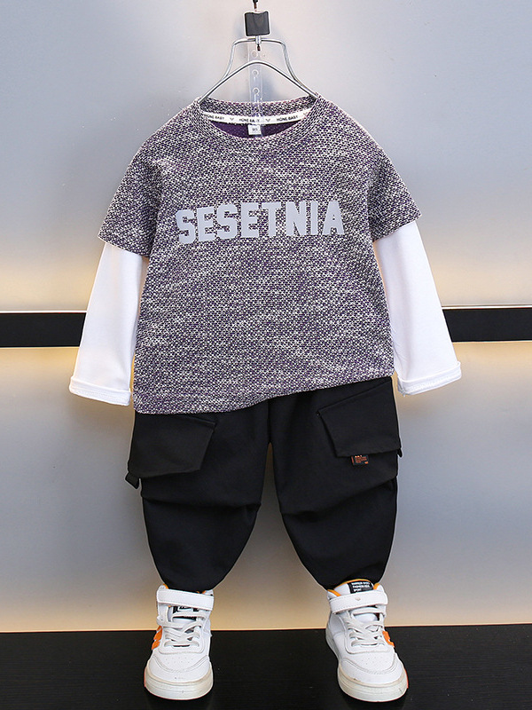 6136 Traje de otoño para niños Estilo occidental 2024 Nueva ropa para niños Ropa deportiva de otoño Dos suéteres casuales para niños Tendencia