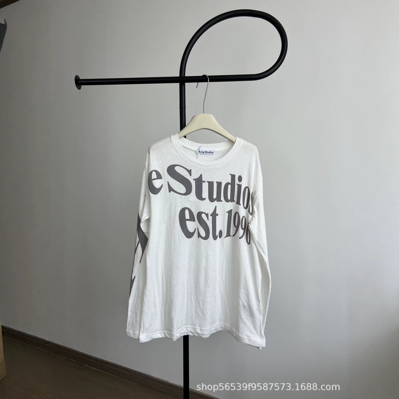 Real Shot of the High-Quality Version of Ac's 26 New Retro 1996 Vintage-Style Printed Large Letter Casual Loose Sun-Protection Long-Sleeve T-Shirt