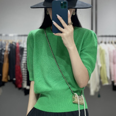 深圳南油高端2025早秋欧货羊毛毛衣羊毛绿色针织衫女泡泡袖针织衫