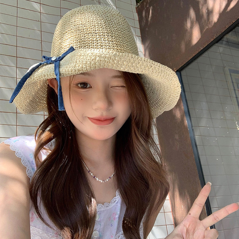 Hepburn Style Straw Hat For Women, Large Brim Foldable Sunshade_voghion.com