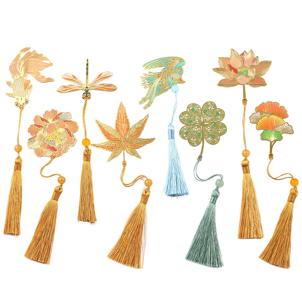 創意鏤空葉脈書籤中國風書籤國潮流蘇教師節花鳥魚蟲清新可愛