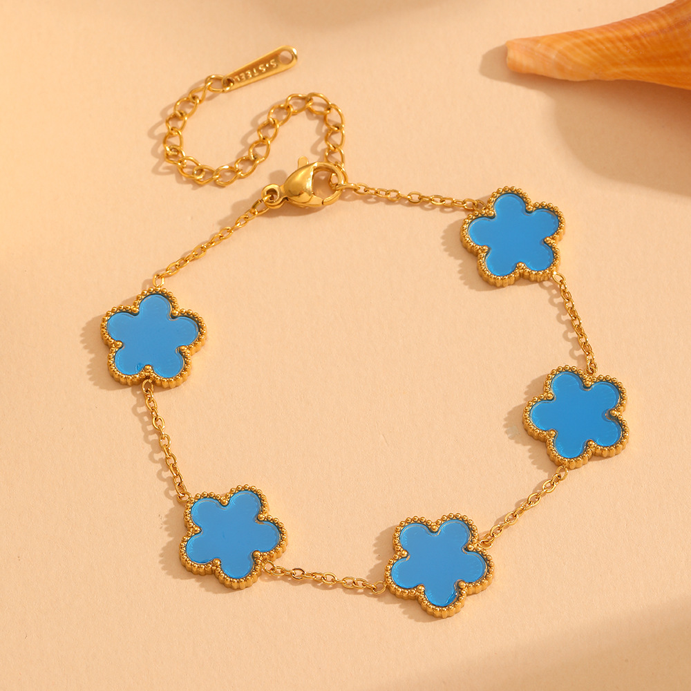 Nueva moda europea y americana no-desvanecimiento de acero de titanio de cinco hojas serie de trébol de moda de lujo ligero espárragos pulsera collar traje