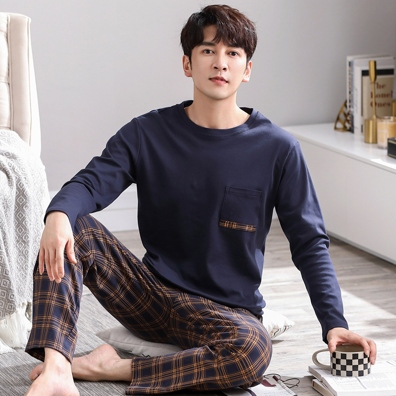 2025 nuevos pijamas para hombres otoño e invierno algodón de manga larga dibujos animados sueltos adolescentes pueden usar trajes de servicio a domicilio