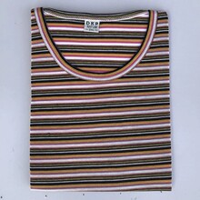 中老年人女装春装短袖T恤衫   圆领棉宽松老人上衣服条纹打底衫薄