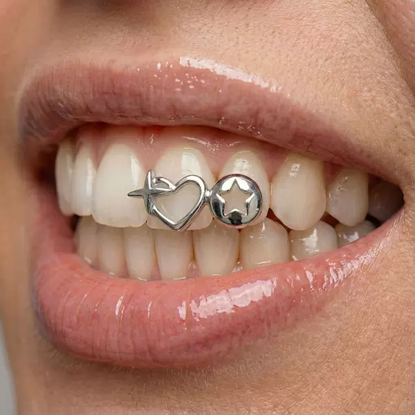 Cross-Border European and American Hip-Hop Star Braces Temu Hot Selling Cut Out Glossy Electroplated Braces Gold Teeth Christmas Personalized Tooth Ornaments