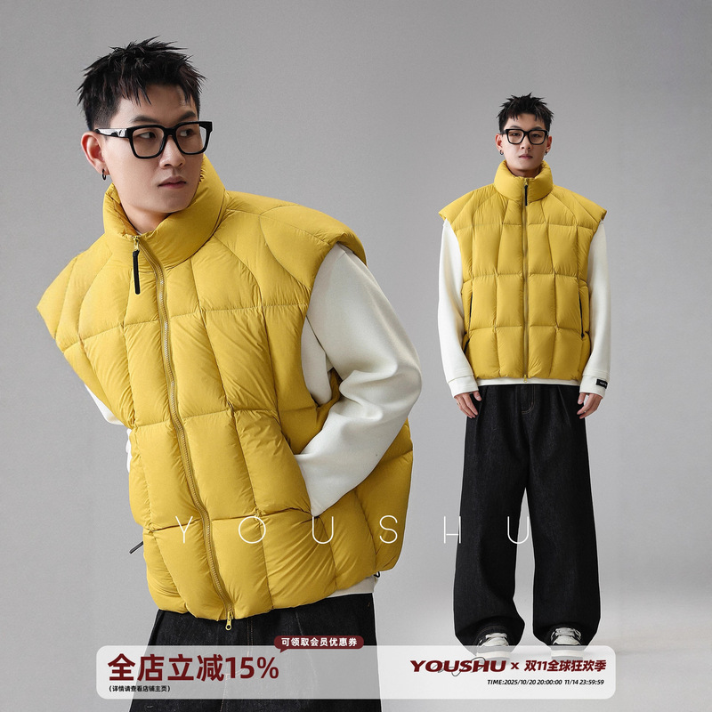 Authentic Lingyu Nuanyu Stereo 90 White Duck down Stand-Up Collar down Jacket Vest Men's Winter Trendy Brand Waistcoat Vest