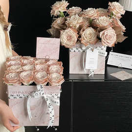 七夕鲜花礼盒梅紫酱大理石花盒抱抱桶插花桶花店花艺套二方盒批发