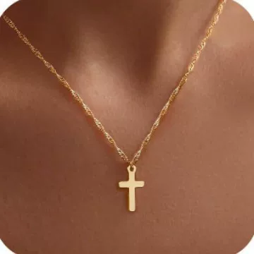 Cross-Border European and American Style Women's Exquisite Cross Necklace 14K Gold-Plated Layered Fashion High-End Pendant
