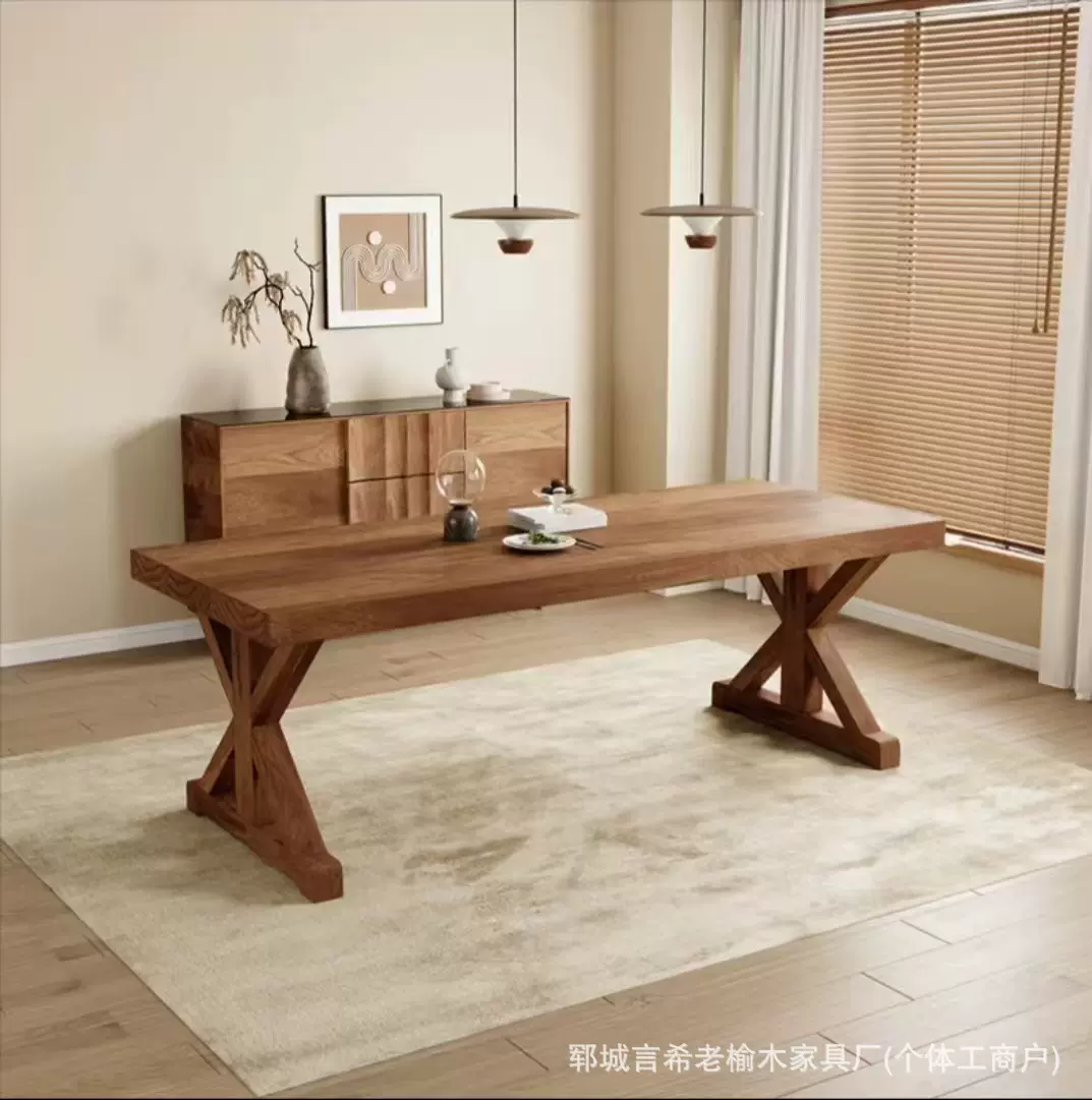 老榆木桌子米字型书桌老门板旧木板茶台原木书房书桌榆木看书桌