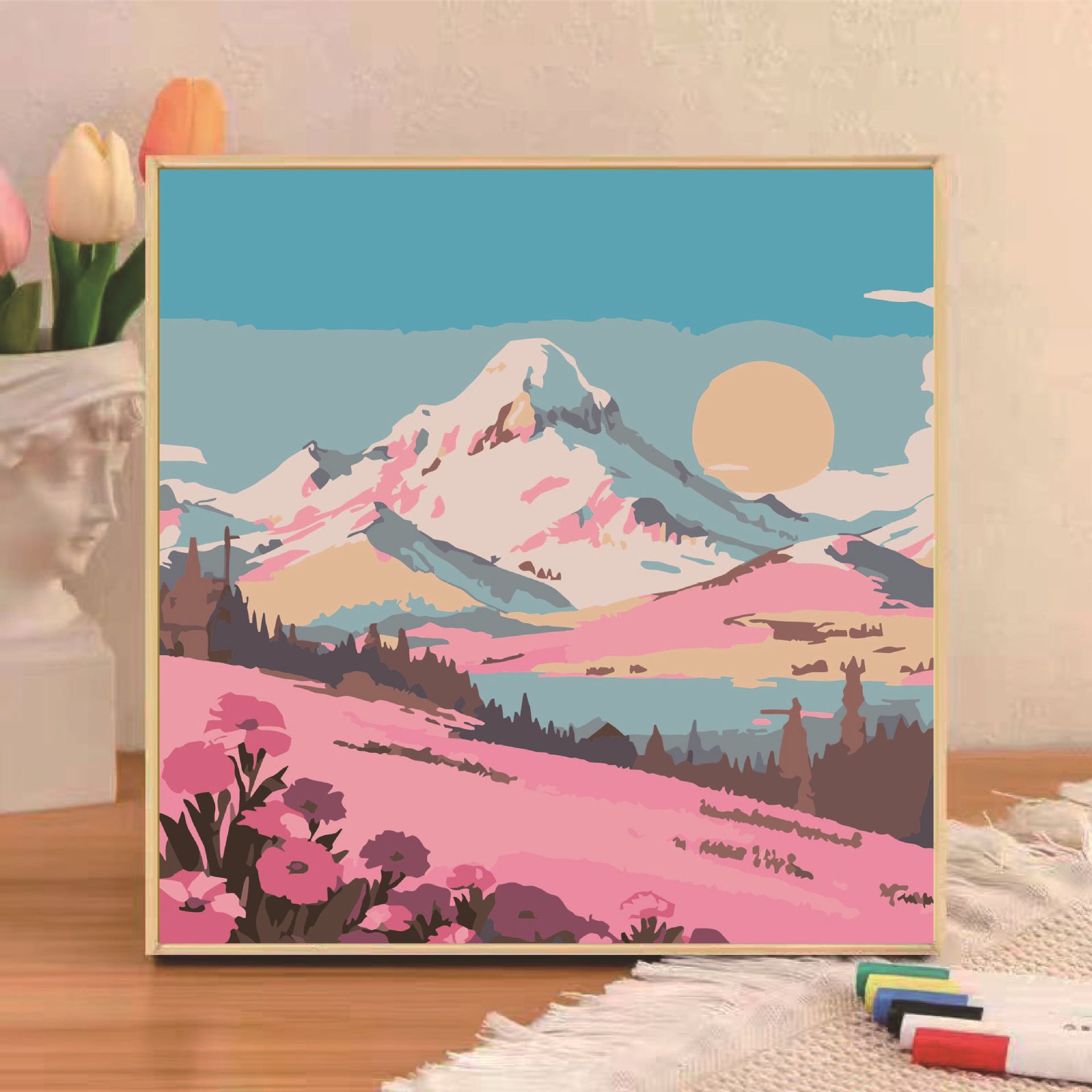 Pintura al óleo digital diy niños pequeños dibujos animados de tamaño pequeño dibujo a mano simple relleno de pintura acrílica