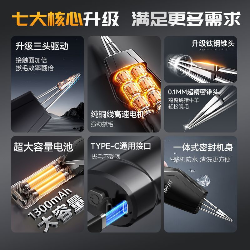 三个小厨三轴脱拔毛器机神电动家禽手持自动鸡鸭鹅毛防水商用批发