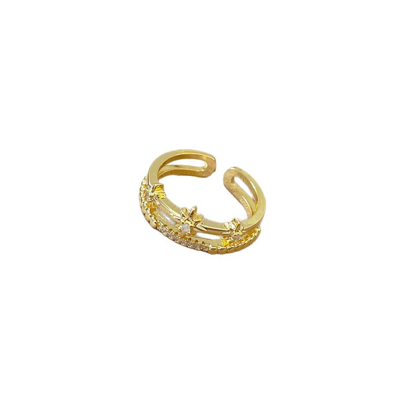 Light Luxury Full Diamond Starburst Ring With Adjustable Opening Simple Hand Ornament Japanese Ring Couple Ring_voghion.com