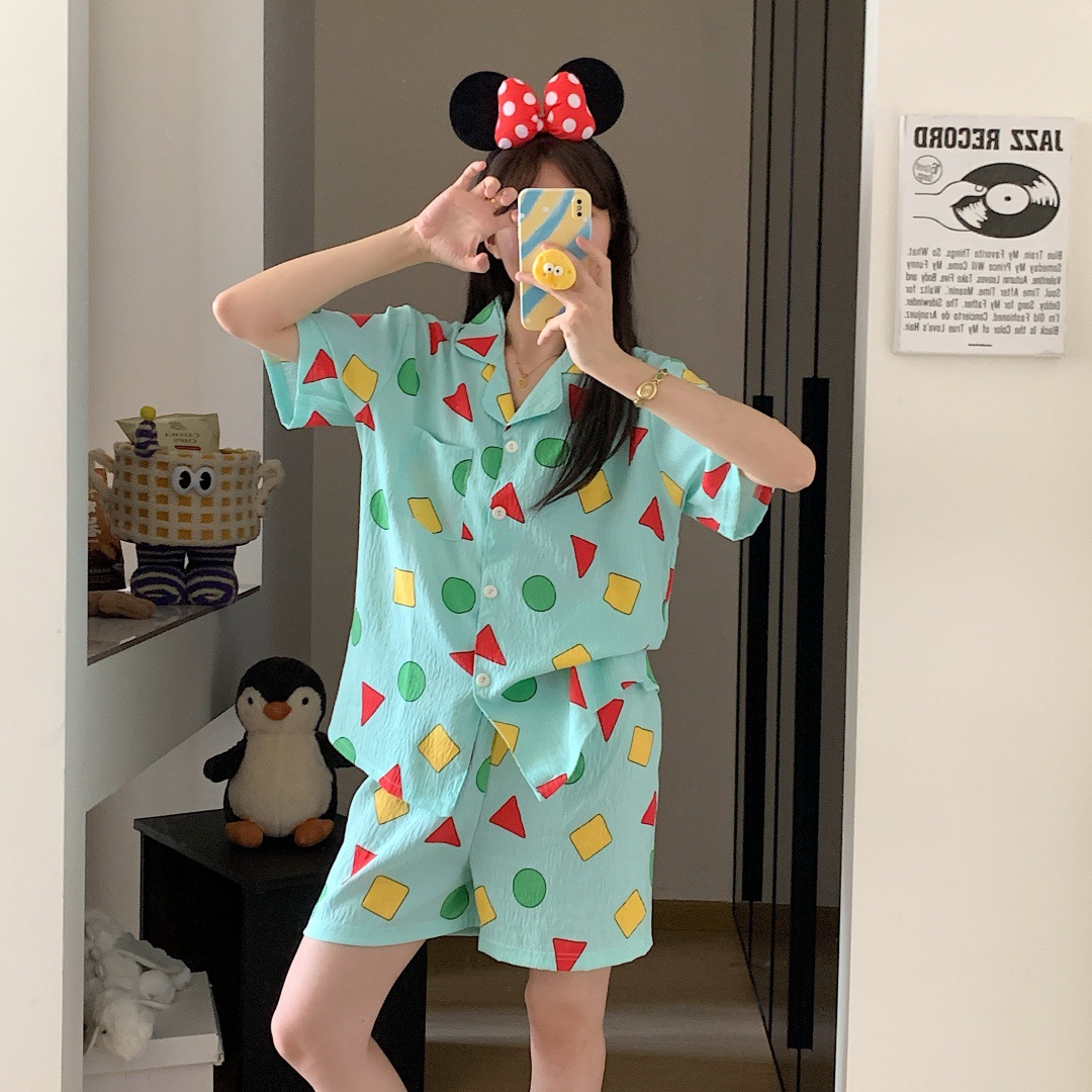 Venta al por mayor transfronteriza nube de algodón 120G estilo caliente pijamas mujeres verano dulces pantalones cortos de manga corta dibujos animados ropa para el hogar traje