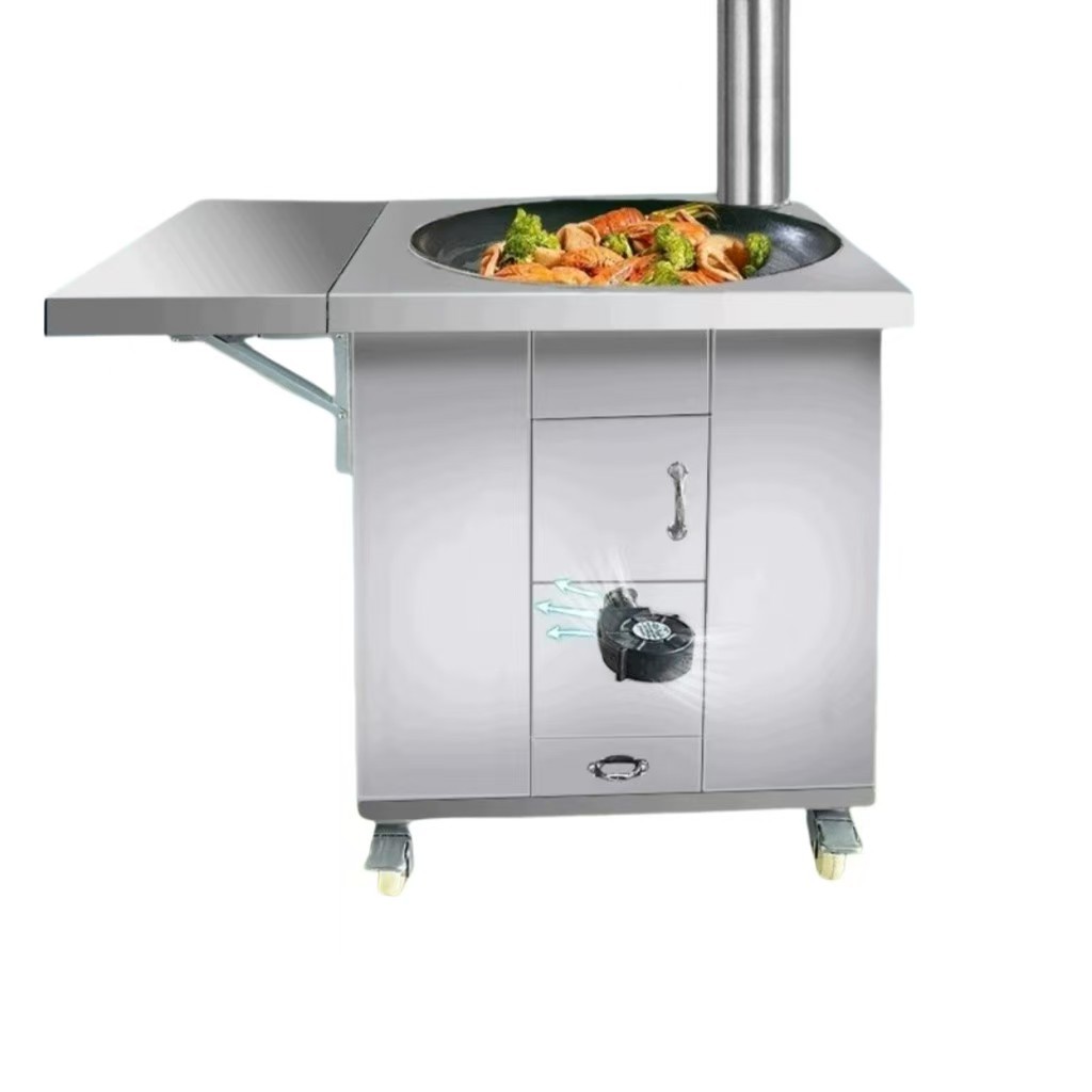 家用农村柴火灶户外野炊节能大铁锅304不锈钢无烟鼓风机移动土灶