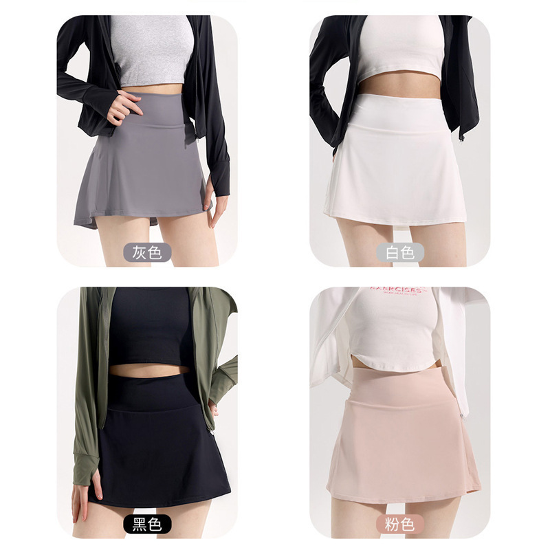 Lulu Same Skirt Nylon High Elastic Ice Silk Tennis Skirt Thin Breathable Yoga Anti-running Sports Skirt Women