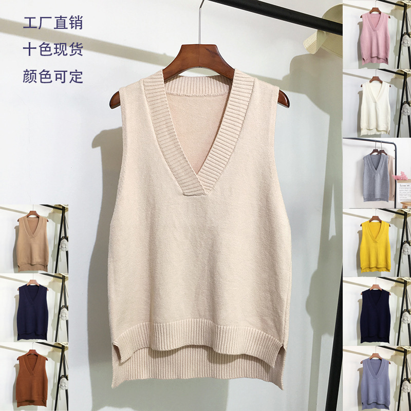 V-Neck Sweater Vest for Women, Korean Style, Sleeveless Knitted Vest, Simple College Style, Loose Outerwear, Sleeveless Sweater V-Neck Sweater Vest for Women, Korean Style, Sleeveless Knitted Vest, Simple College Style, Loose Outerwear, Sleeveless Sweater