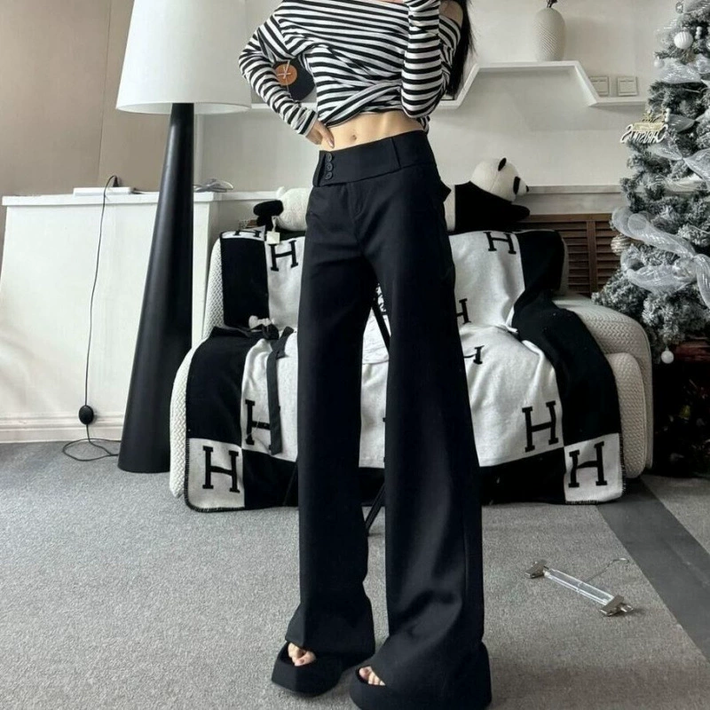 Персонализированные длинные брюки на пуговицах, облегающий силуэт без глажки, слегка пряные, с низкой талией, облегающие, узкие костюмные брюки, повседневные брюки прямого кроя, модные.