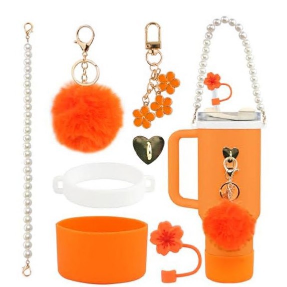Amazon taza de calor cuentas brazalete llavero botella de agua colgante margarita gorra de paja flor colgante taza cubierta
