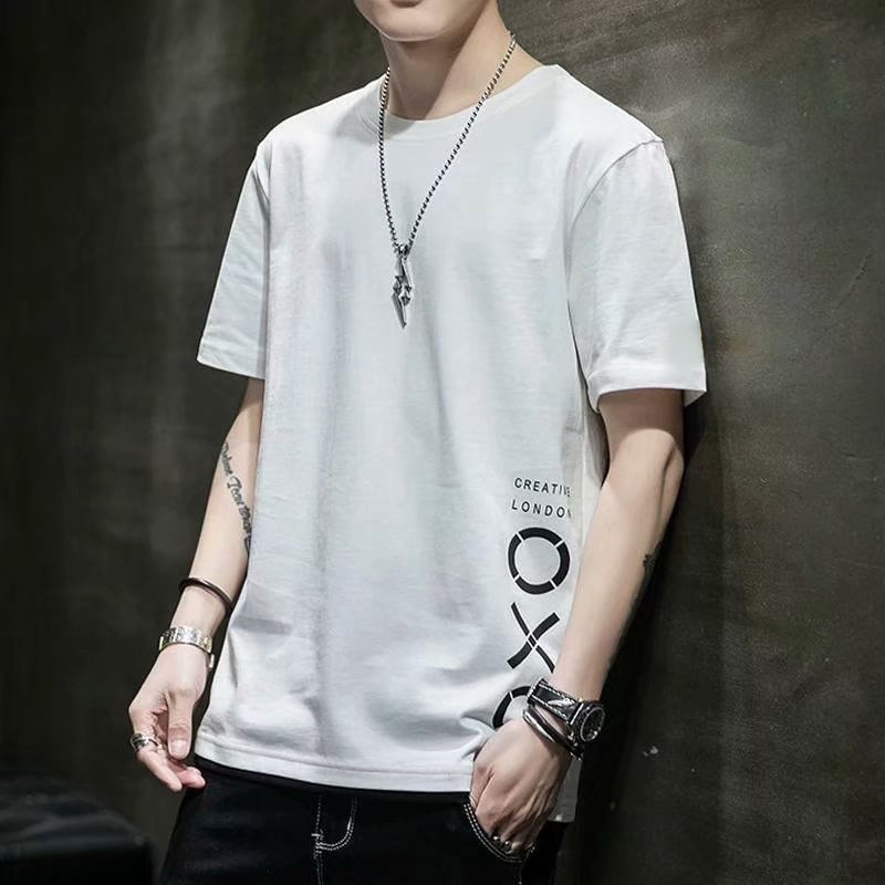 2021 new short sleeve T-shirt men's Korean version of the crew-neck summer top slim solid color base shirt half sleeve fashion hair