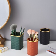 简约轻奢仿皮面塑料笔筒梳妆台化妆刷收纳盒学生办公室桌面收纳桶