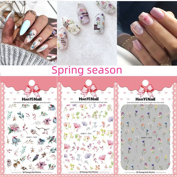 Hanyi503-511 Japanese Style Style Nail Stickers, Nail Stickers, 3D with Adhesive Backing, Flower Nail Accessories