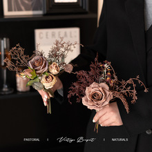 原创设计秋色高级感玫瑰仿真花花束餐桌假花装饰摆件客厅干花摆设