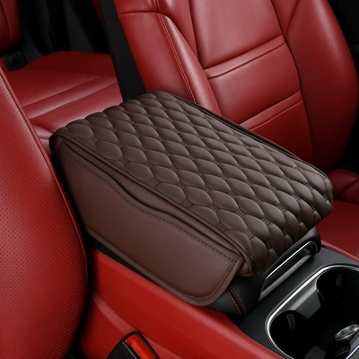 2023 Car Accessories: Vehicle Armrest | Armrest box pad - large-size-32215-ice-peas-brown-upgrade-with-pocket