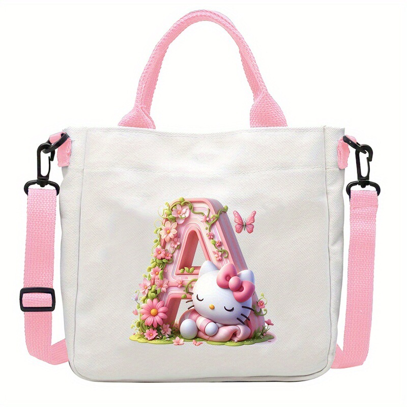 Cross-Border Japanese-Style Cartoon Cat Pattern Cute Printed Crossbody Bag Canvas Bag for Girls Small Bag Pink Cute