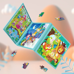 跨境幼兒童益智進階大塊拼圖益智磁性動物交通1到5階階級平面拼圖