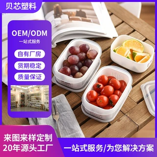 定做双层沥水家用厨房果蔬收纳盒冰箱食品级带盖洗菜滤水保鲜盒