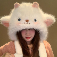 可爱动物小羊毛绒保暖帽子耳朵会动小羊帽子女生冬季护耳卡通帽